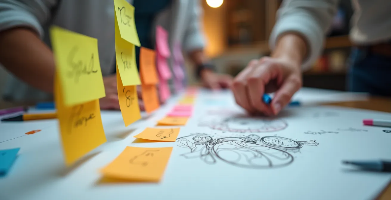 Equipo creativo trabajando con metodología ágil manteniendo espacio para innovación