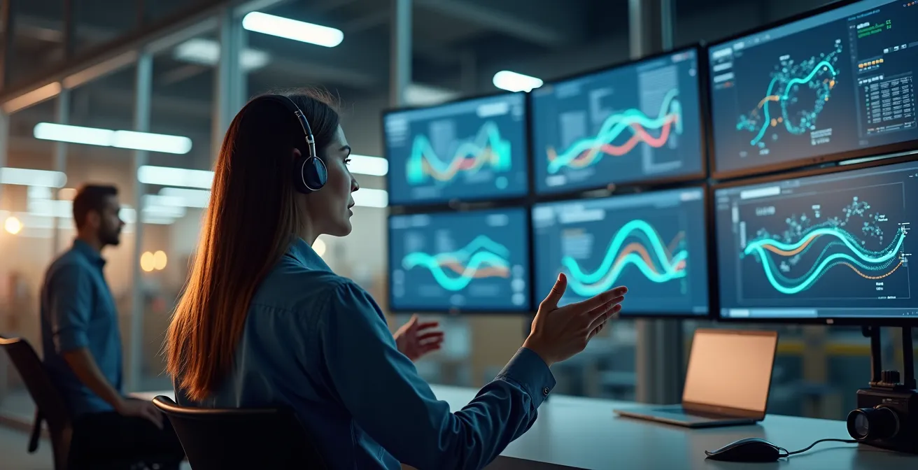 Vista aérea de centro logístico mostrando flujos de distribución multicanal