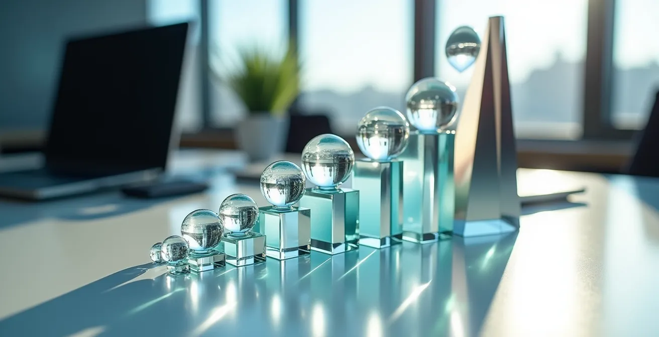 Espacio de trabajo minimalista con gráficos abstractos de tendencias y análisis