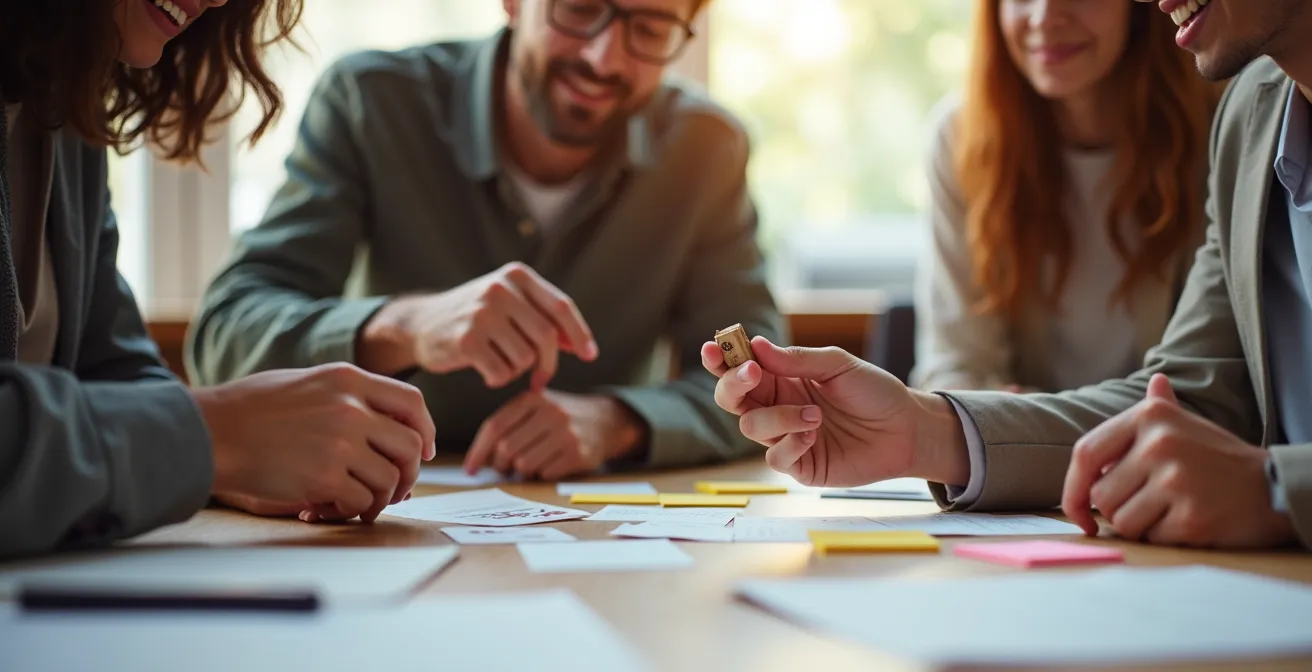 Perspectiva humana de un equipo trabajando en un prototipo digital minimalista
