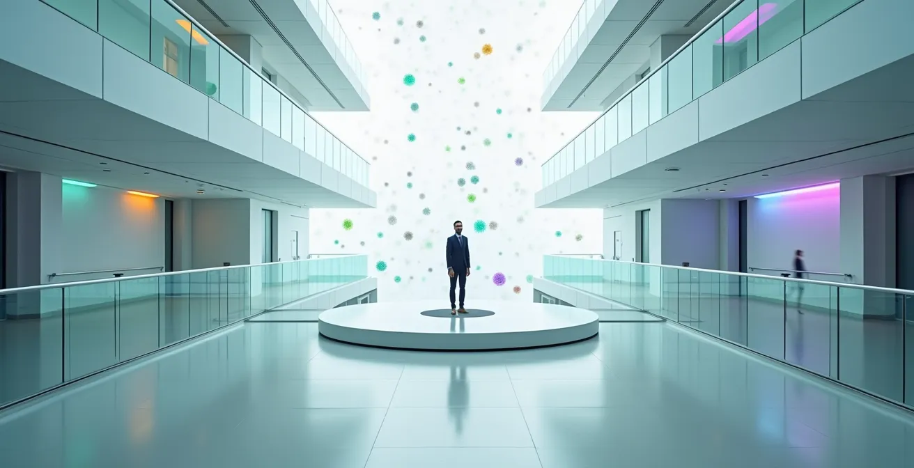 Representación visual de diferentes rutas de usuario convergiendo en un punto central con contenido adaptado