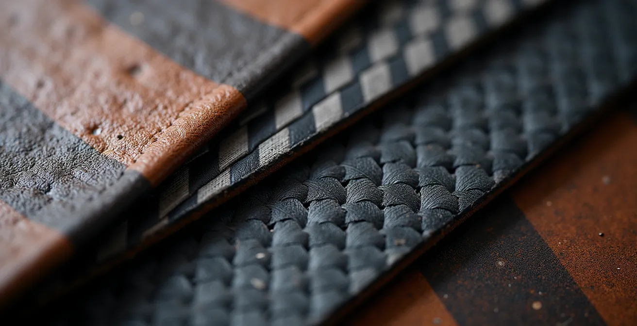 Detalle macro de materiales premium mostrando texturas y calidad táctil