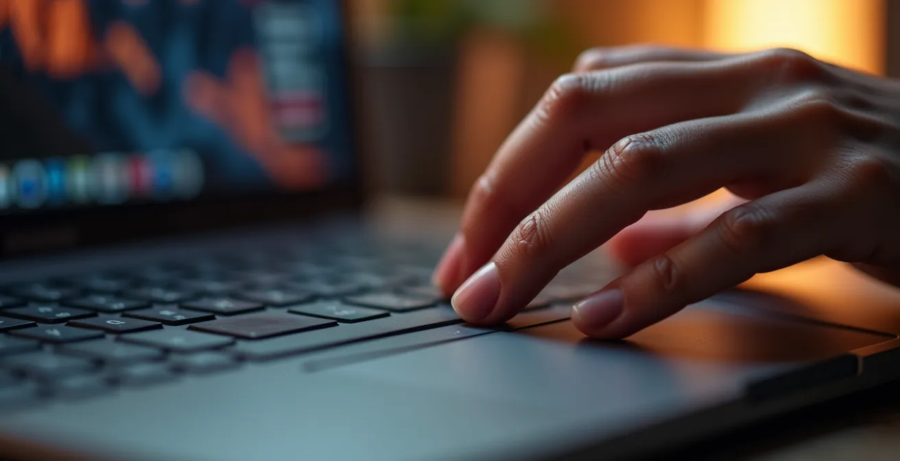 Primer plano de unos dedos humanos dudando antes de tocar un trackpad, simbolizando la resistencia al cambio tecnológico.